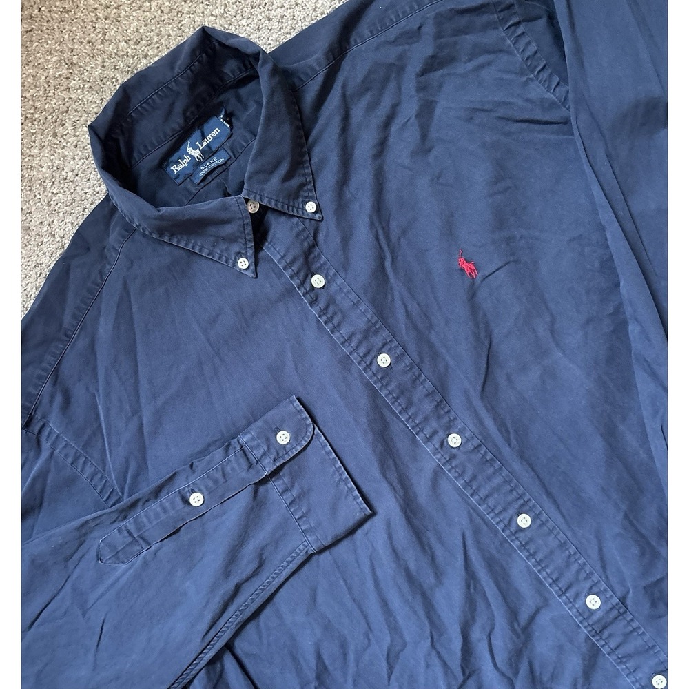 Polo Ralph Lauren Mens XL Blake Button Down Long Sleeve Shirt Navy Blue Solid